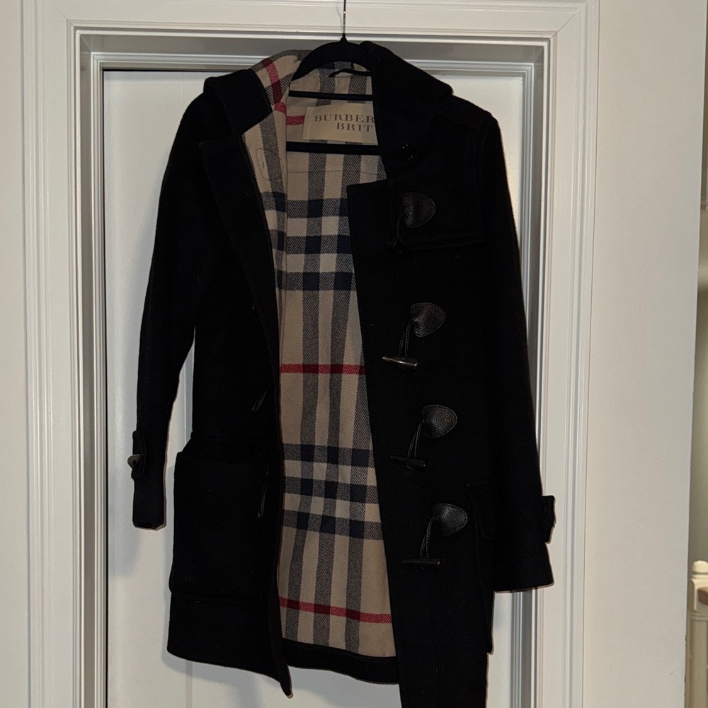Burberry Black wool Trench Coat with Check Lining